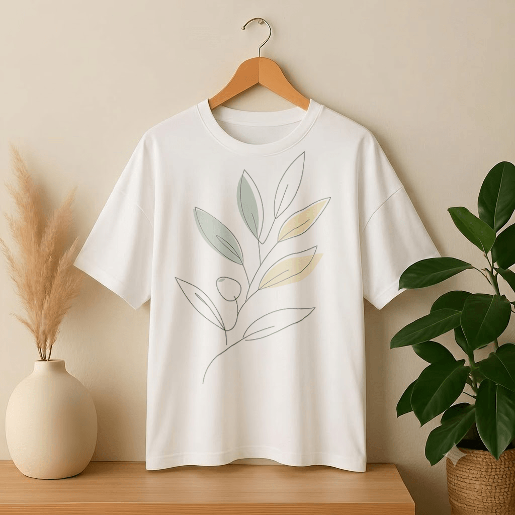 Drop Shoulder T-Shirt - Abstract Plant