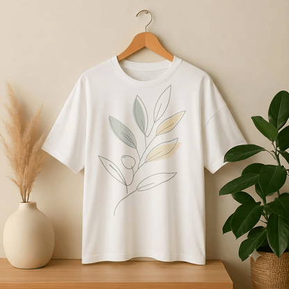 Drop Shoulder T-Shirt - Abstract Plant
